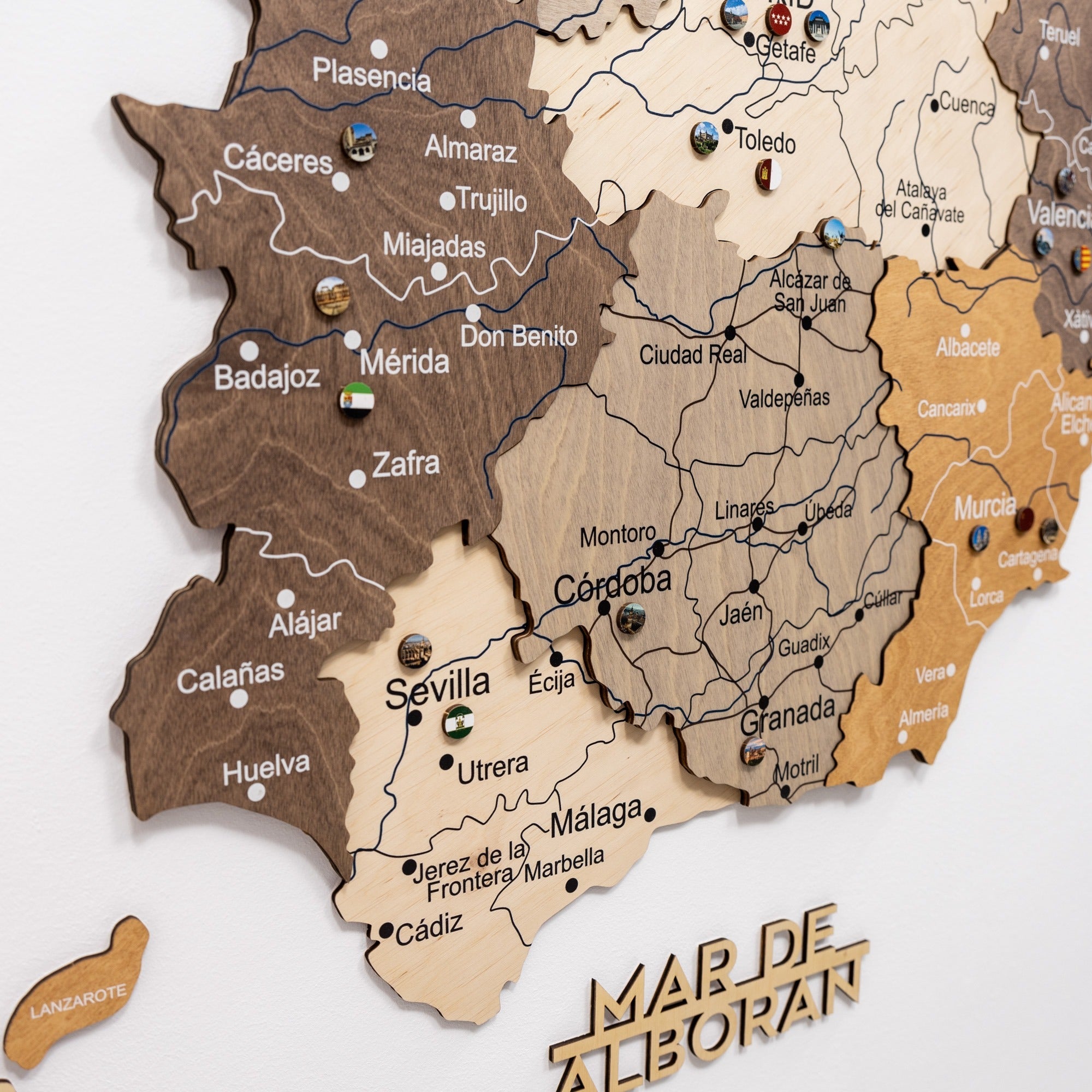 Wooden Map of Spain Multicolor Handcrafted Wall Art