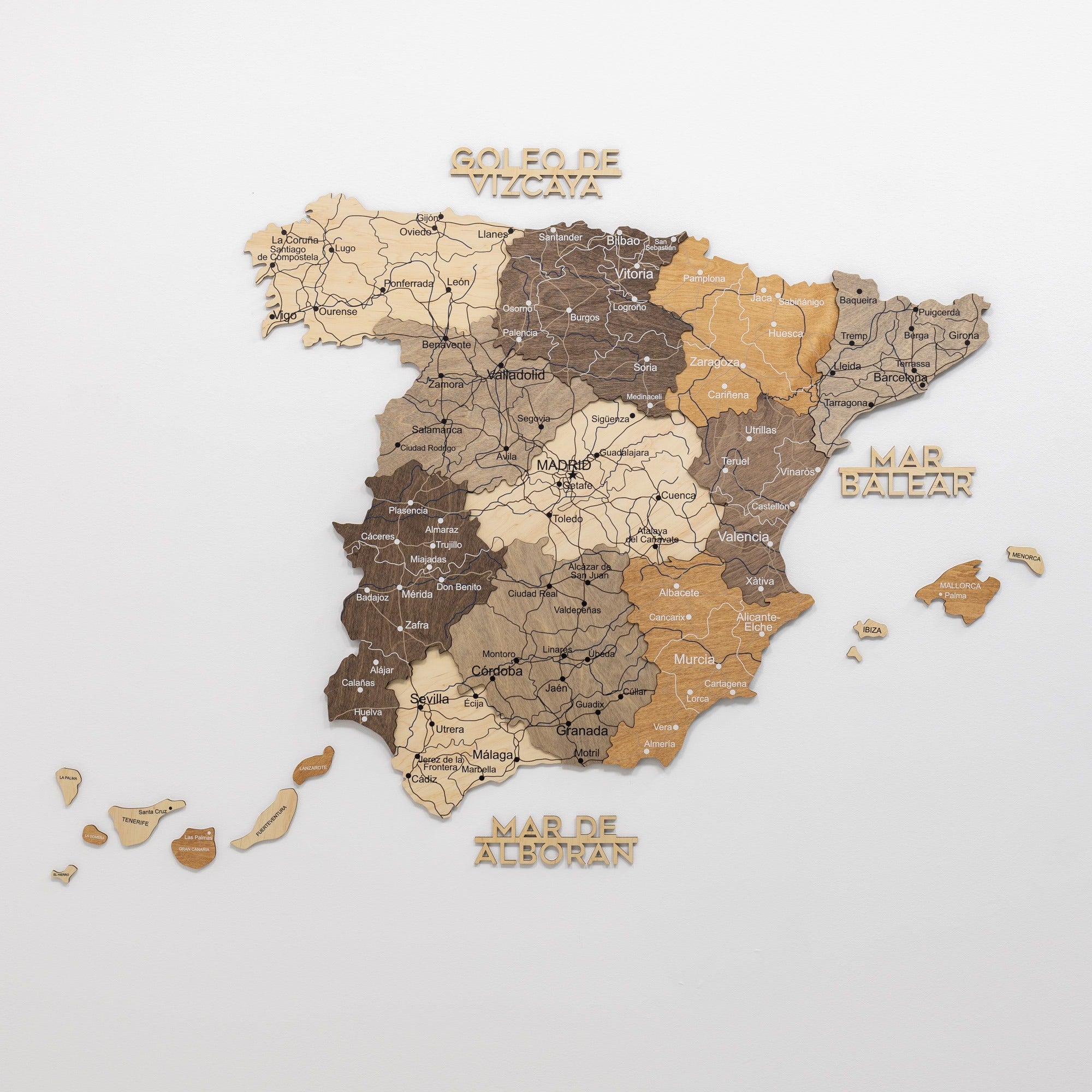Wooden Map of Spain Multicolor Handcrafted Wall Art
