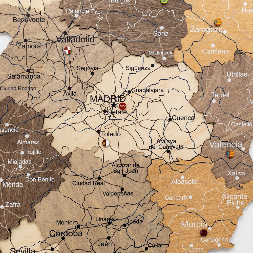 Wooden Map of Spain Multicolor Handcrafted Wall Art