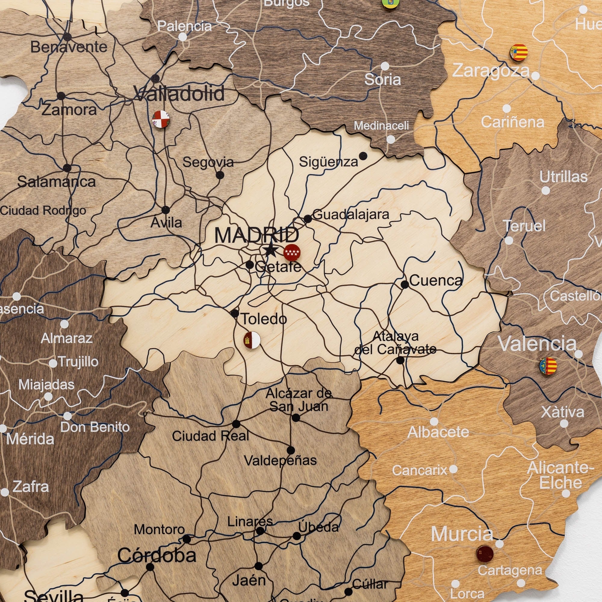 Wooden Map of Spain Multicolor Handcrafted Wall Art
