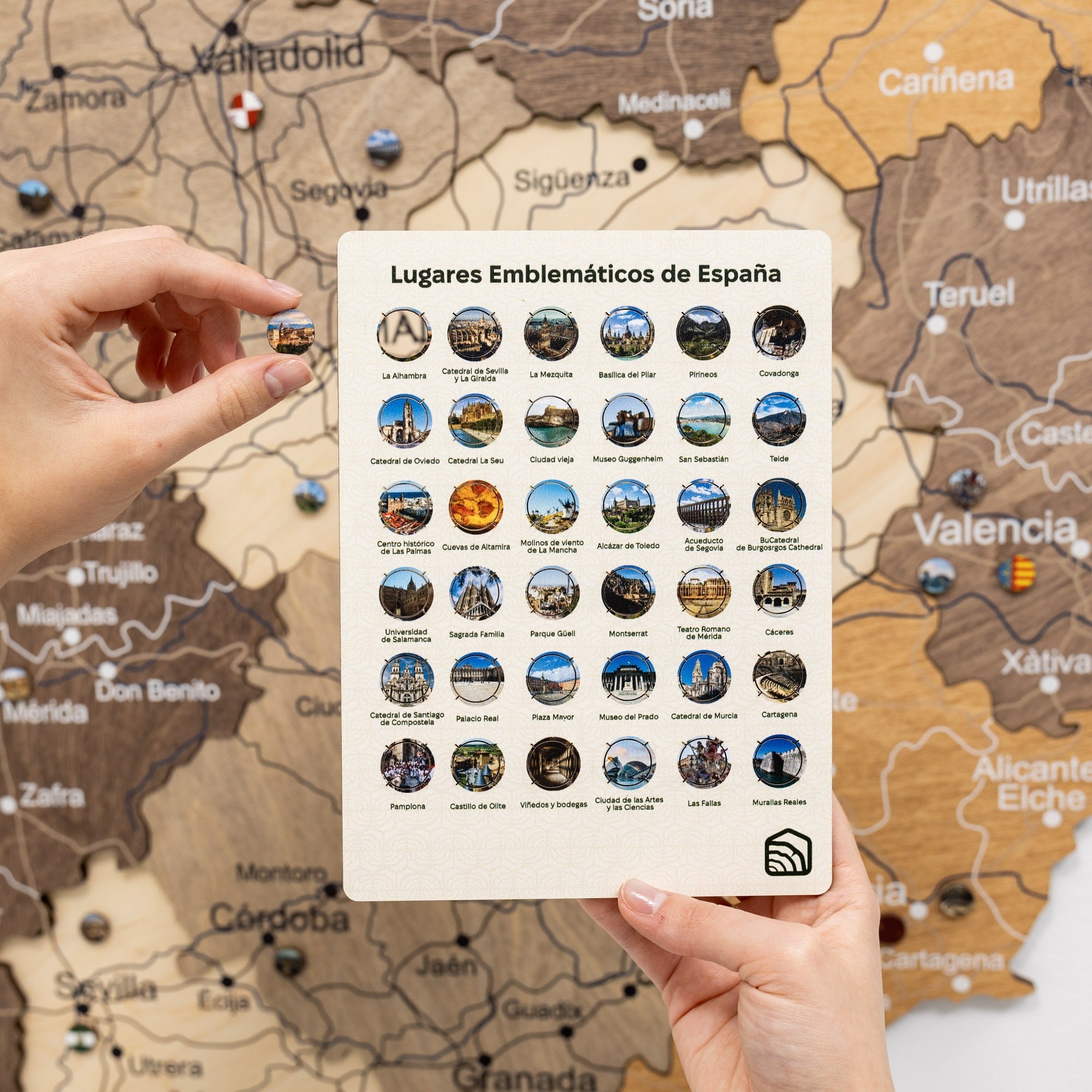 Wooden Map of Spain Multicolor Handcrafted Wall Art