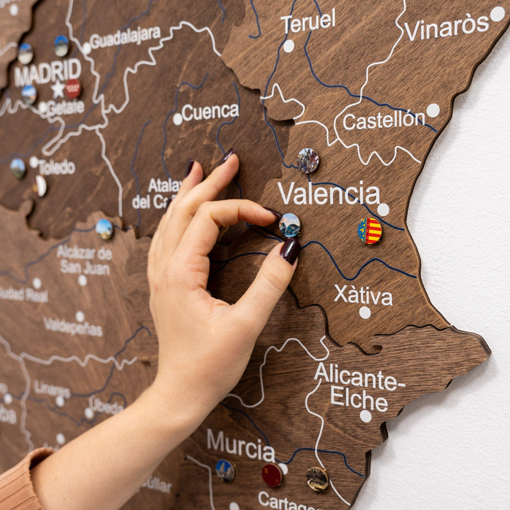 Dark Walnut Wooden Map of Spain – Modern Minimalist Wall Art