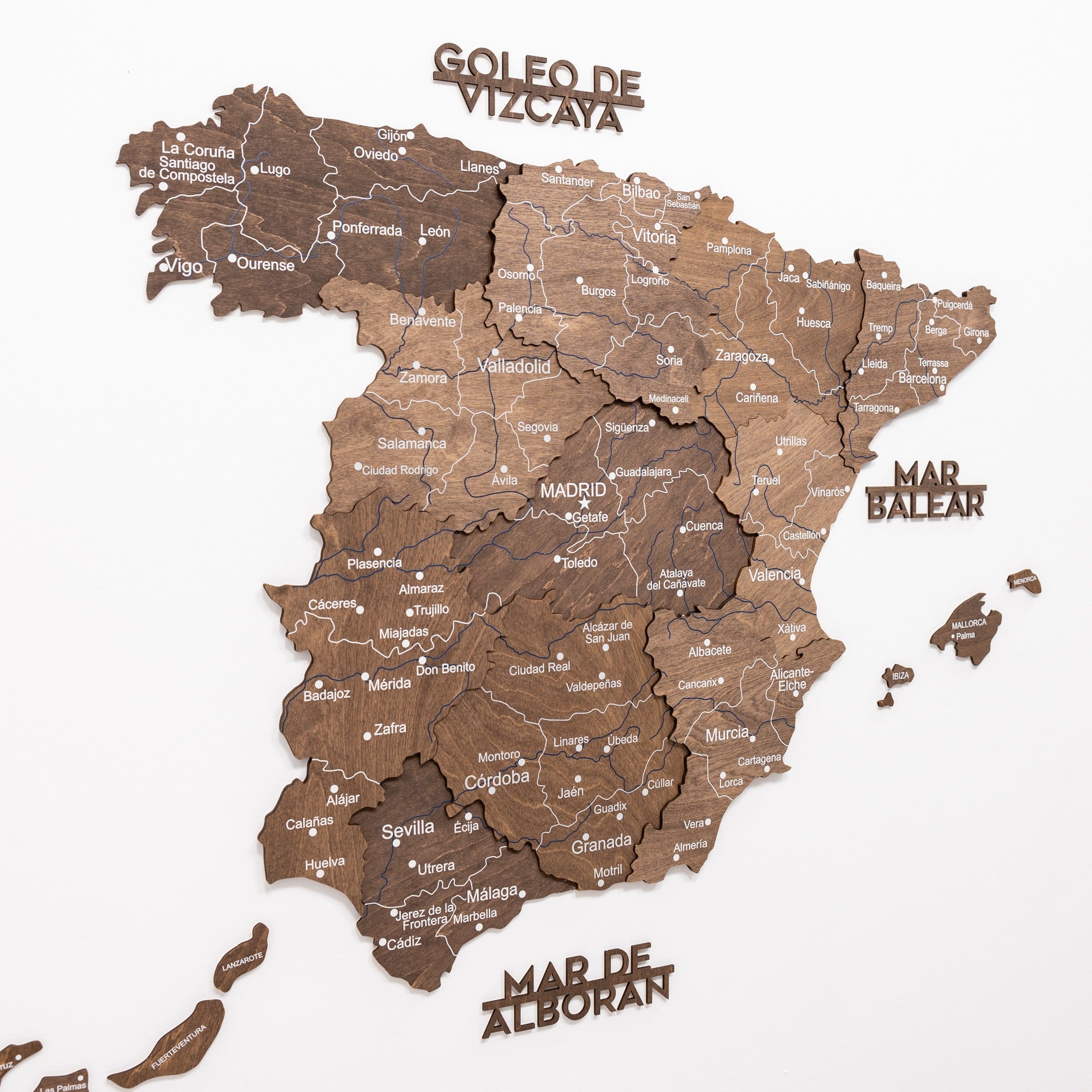 Dark Walnut Wooden Map of Spain – Modern Minimalist Wall Art