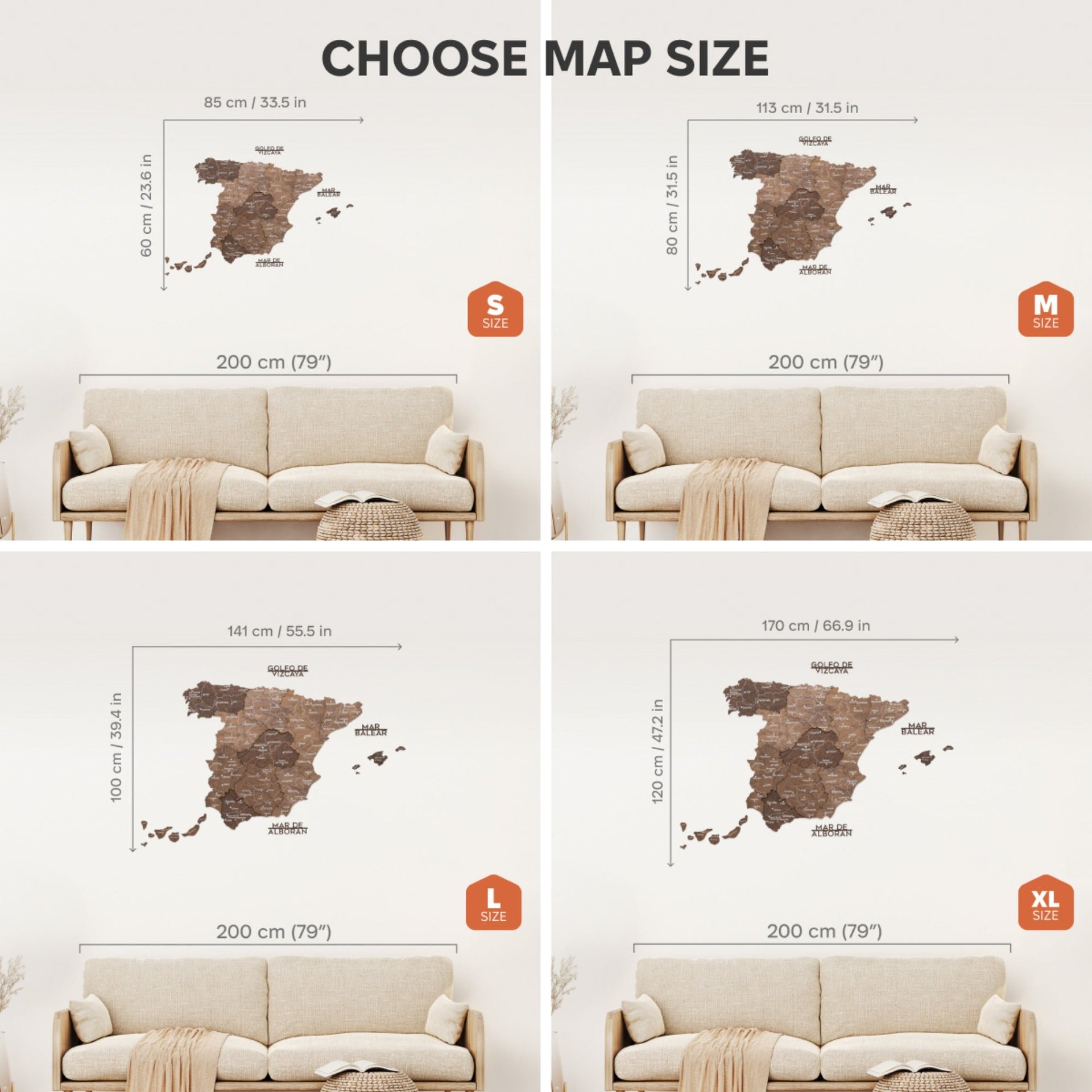 Dark Walnut Wooden Map of Spain – Modern Minimalist Wall Art