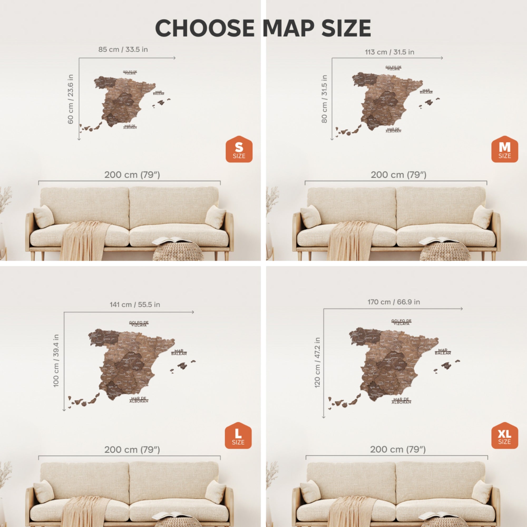 Dark Walnut Wooden Map of Spain – Modern Minimalist Wall Art