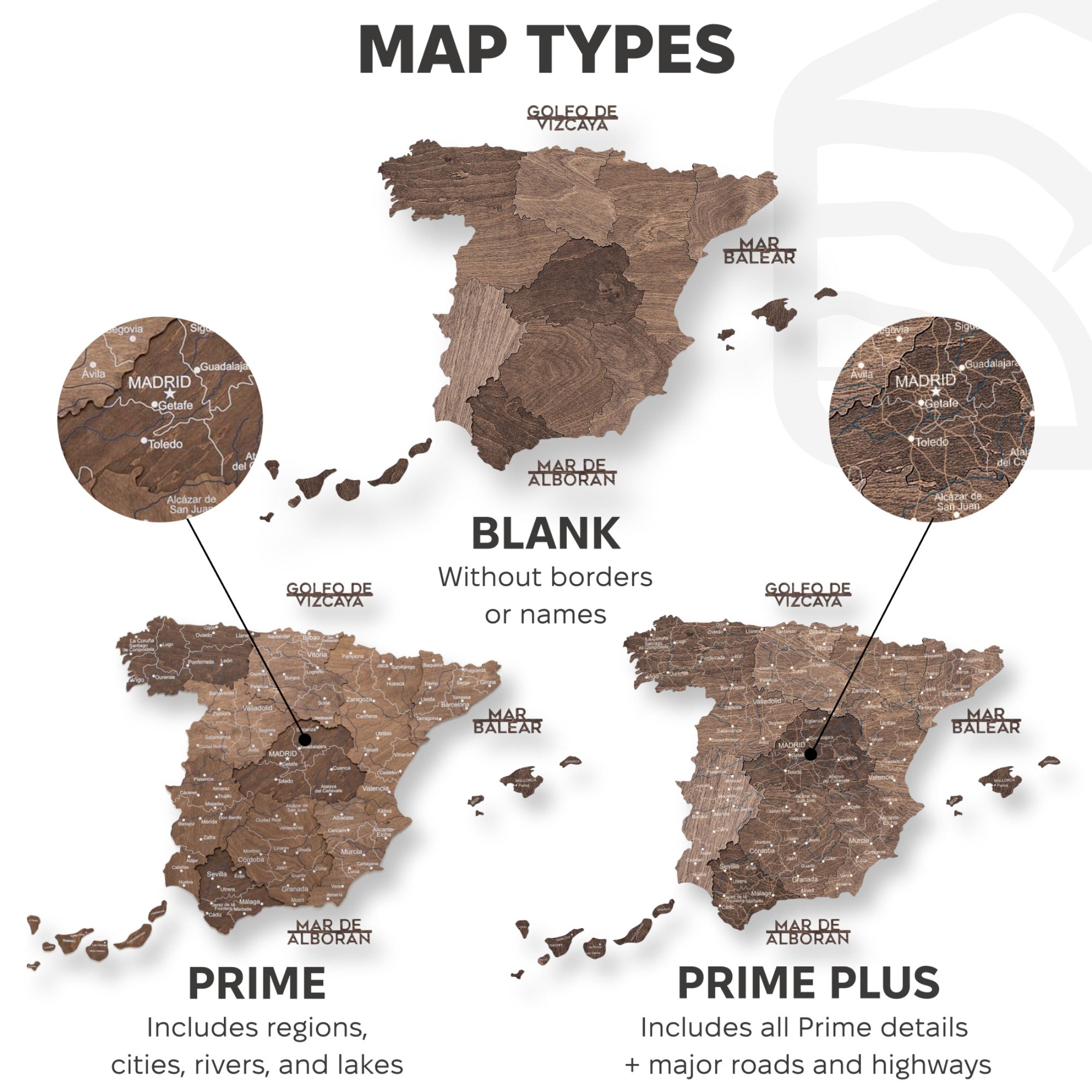 Dark Walnut Wooden Map of Spain – Modern Minimalist Wall Art