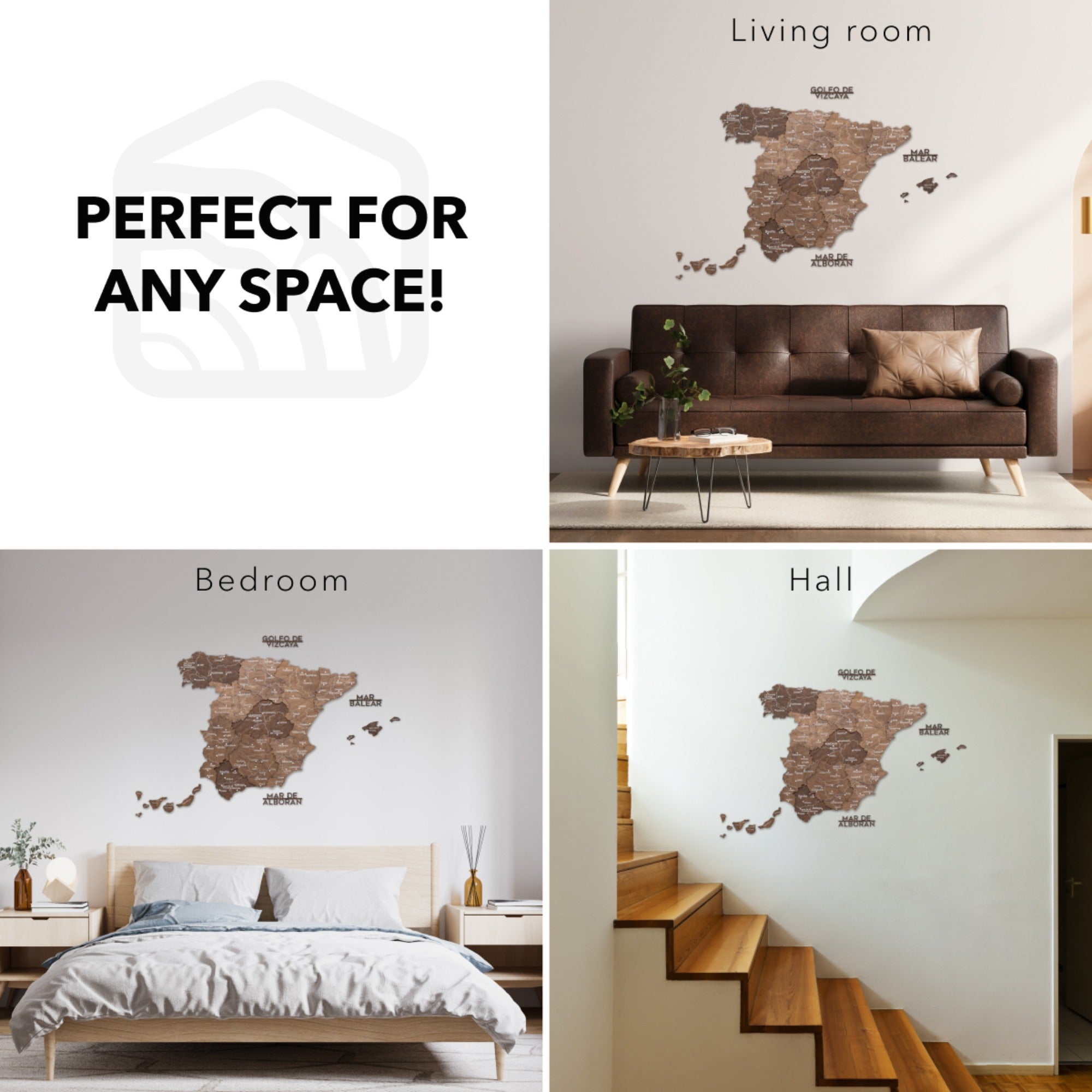 Dark Walnut Wooden Map of Spain – Modern Minimalist Wall Art