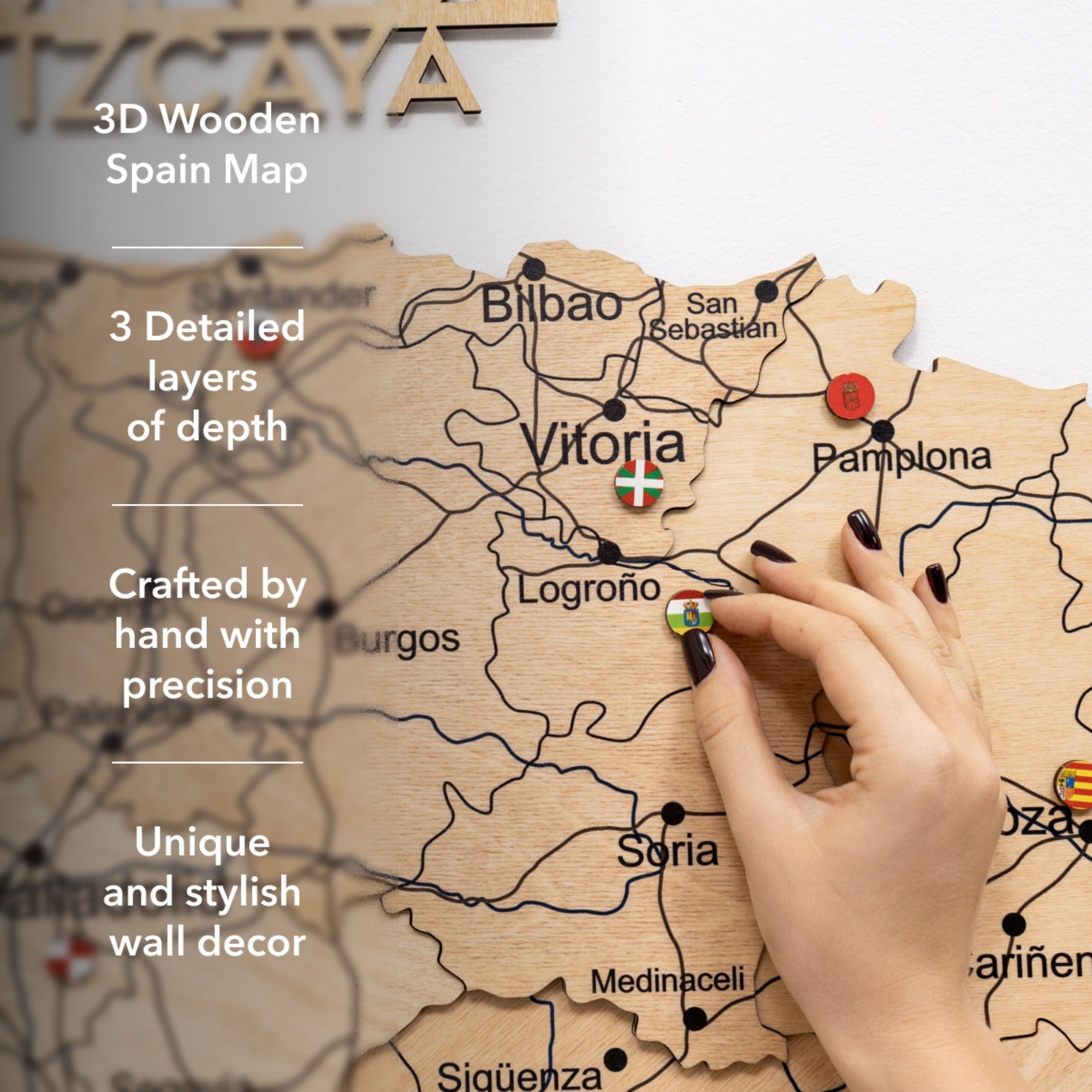 Gold Wooden Map of Spain Wall Art - Decorative Home Decor