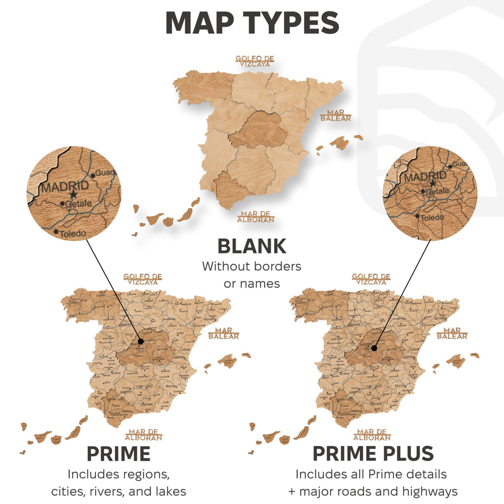 Gold Wooden Map of Spain Wall Art - Decorative Home Decor