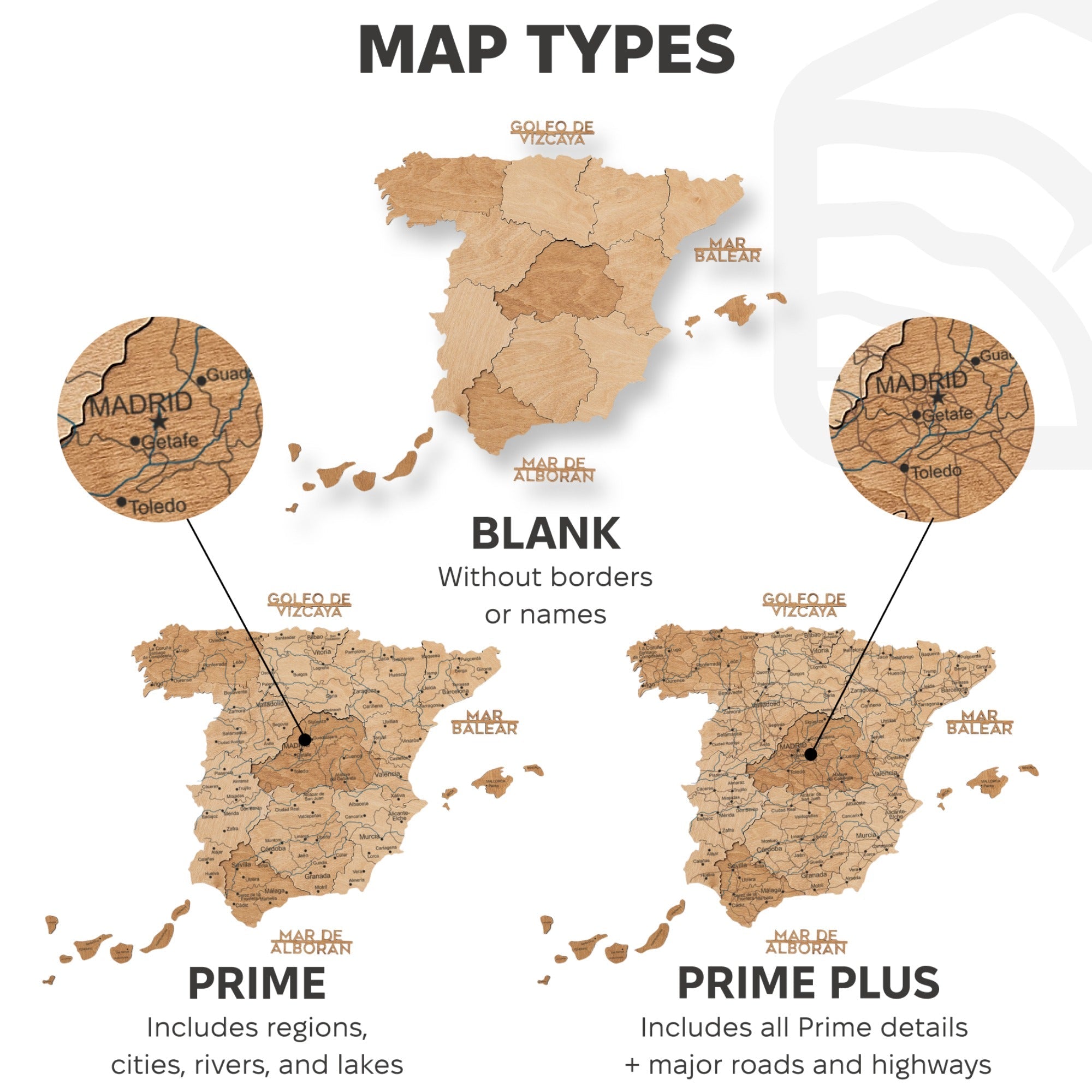 Gold Wooden Map of Spain Wall Art - Decorative Home Decor
