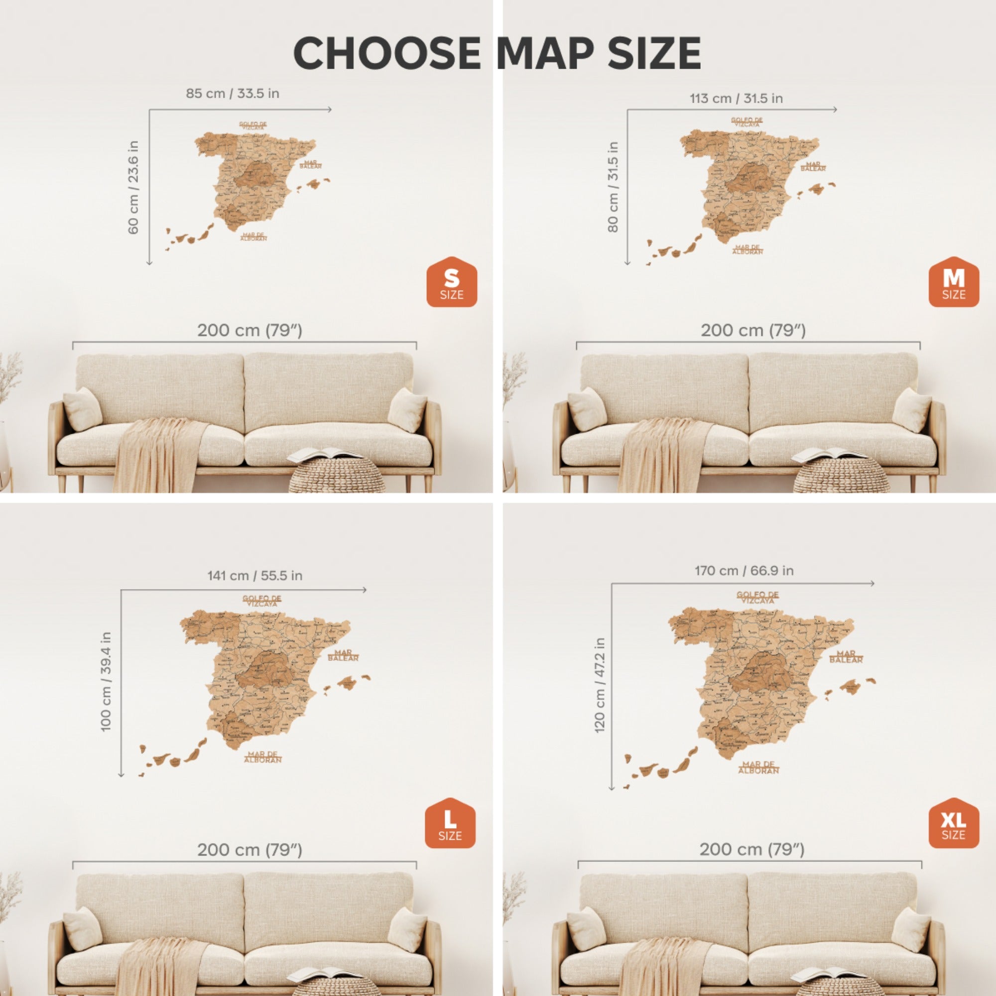 Gold Wooden Map of Spain Wall Art - Decorative Home Decor