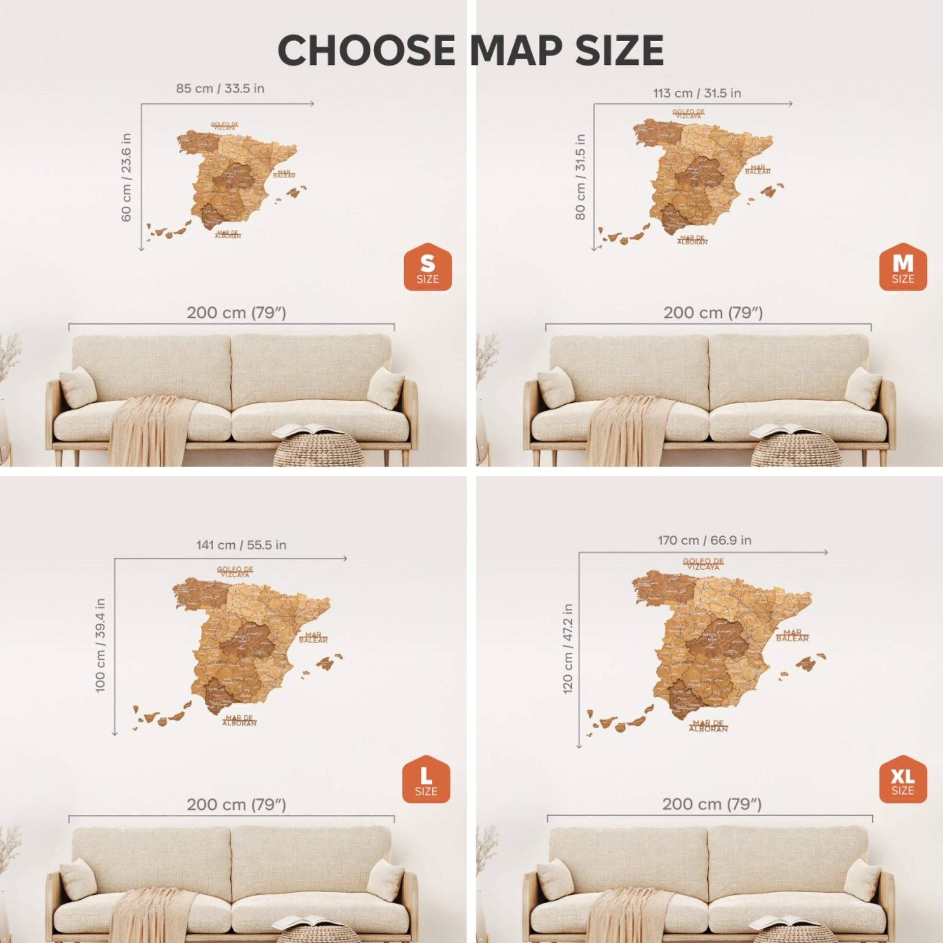 Wooden Map of Spain – Oak