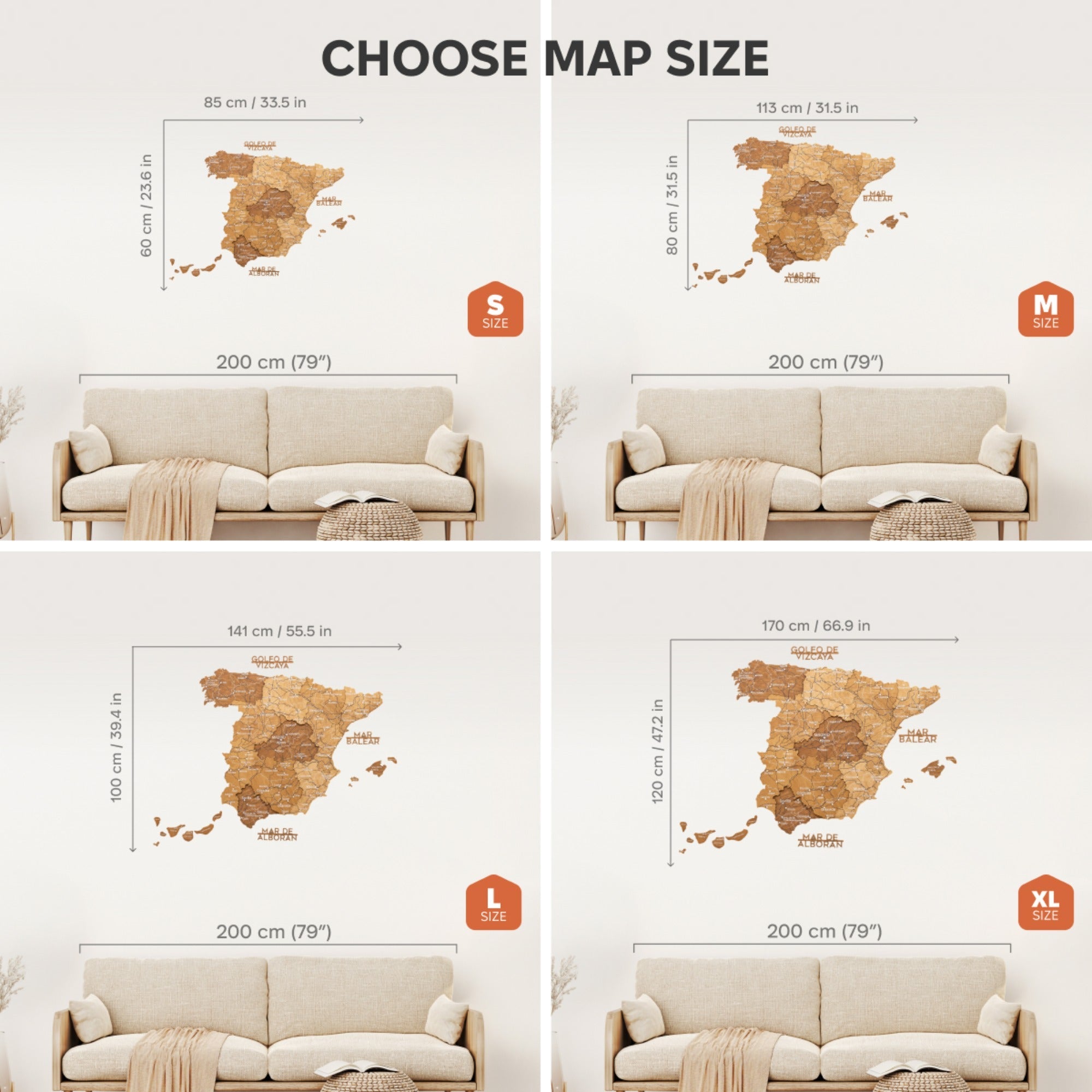 Wooden Map of Spain – Oak
