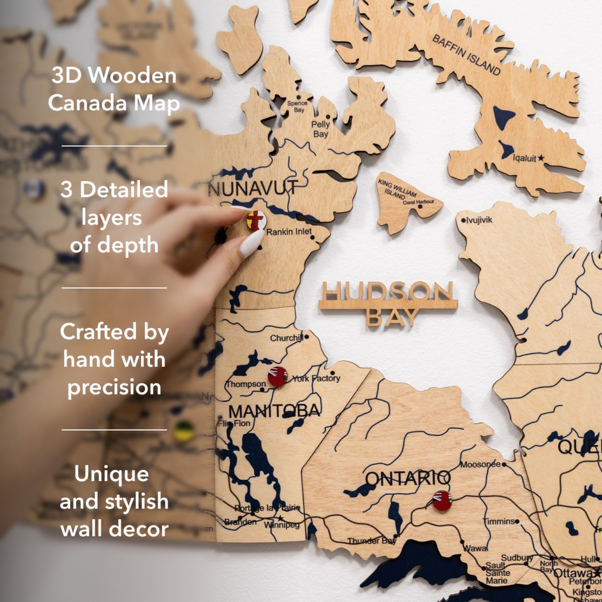 3D Wooden Map of Canada – Gold Wall Art Home Decor
