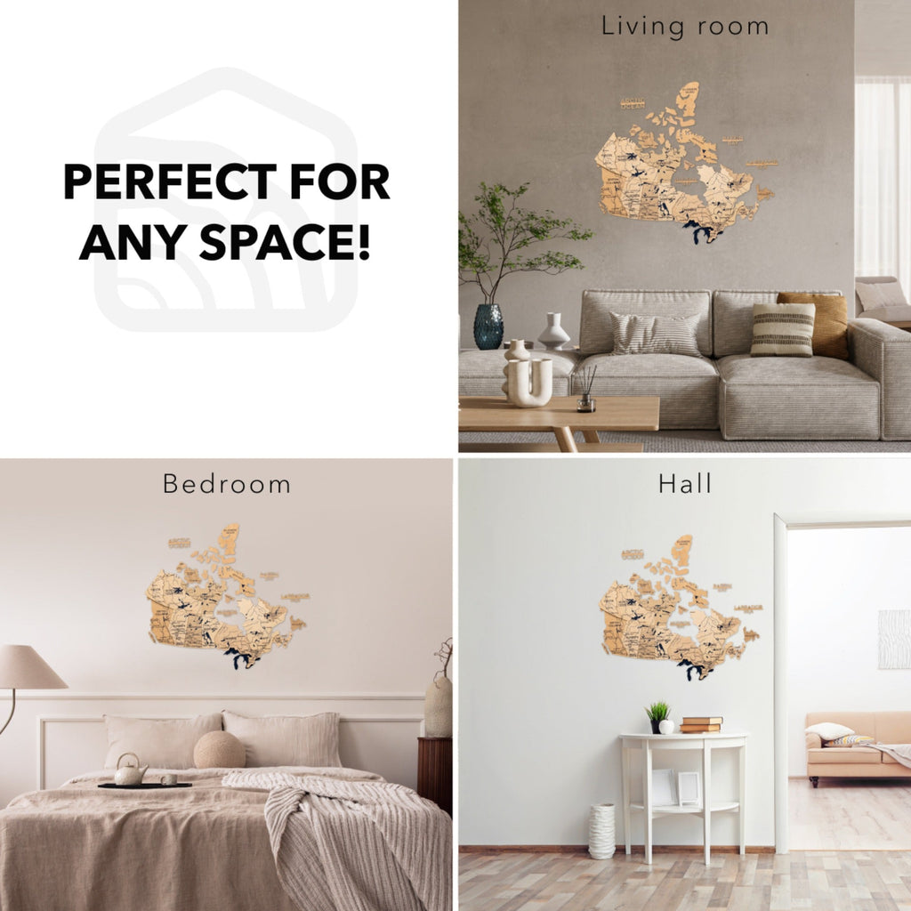 3D Wooden Map of Canada – Gold Wall Art Home Decor