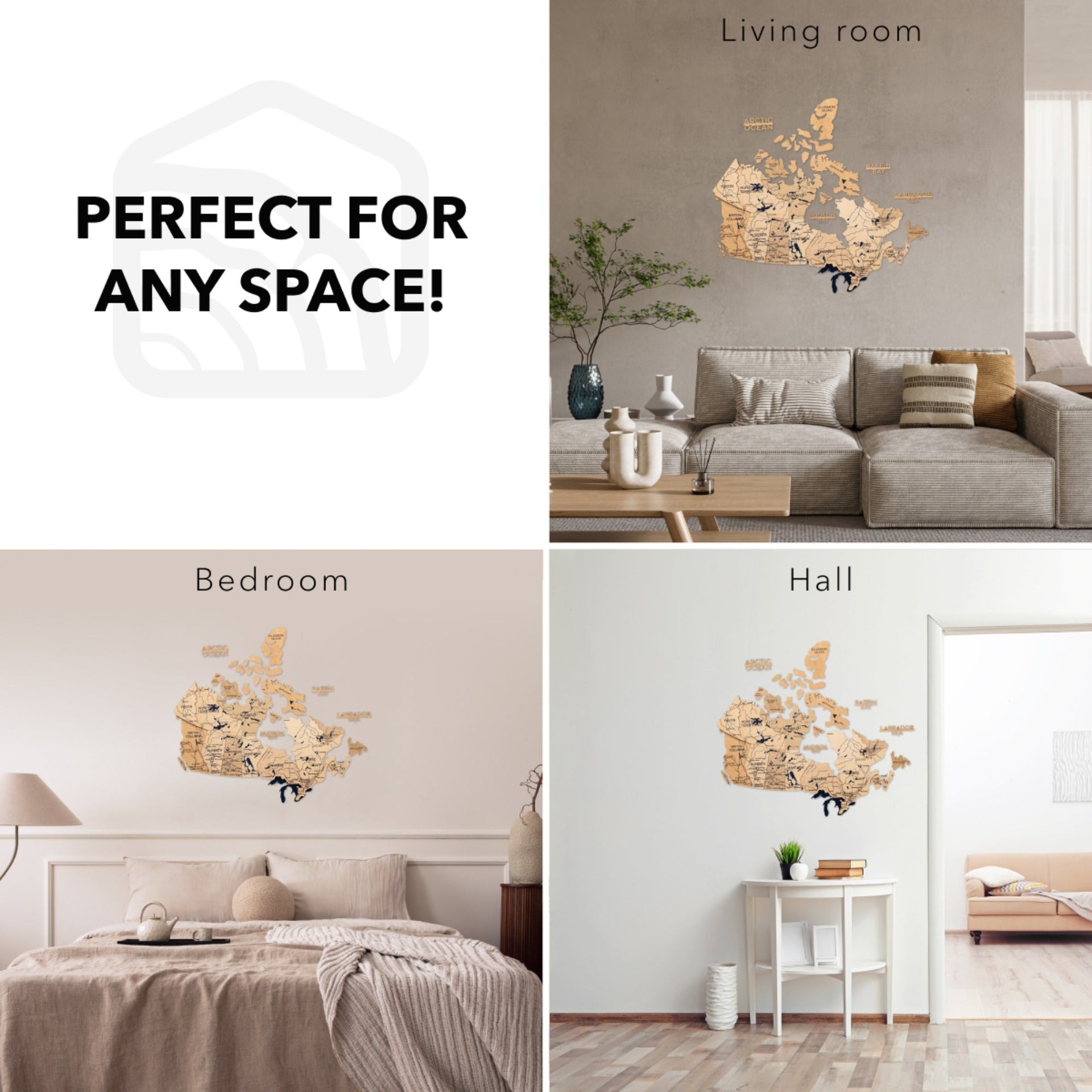 3D Wooden Map of Canada – Gold Wall Art Home Decor