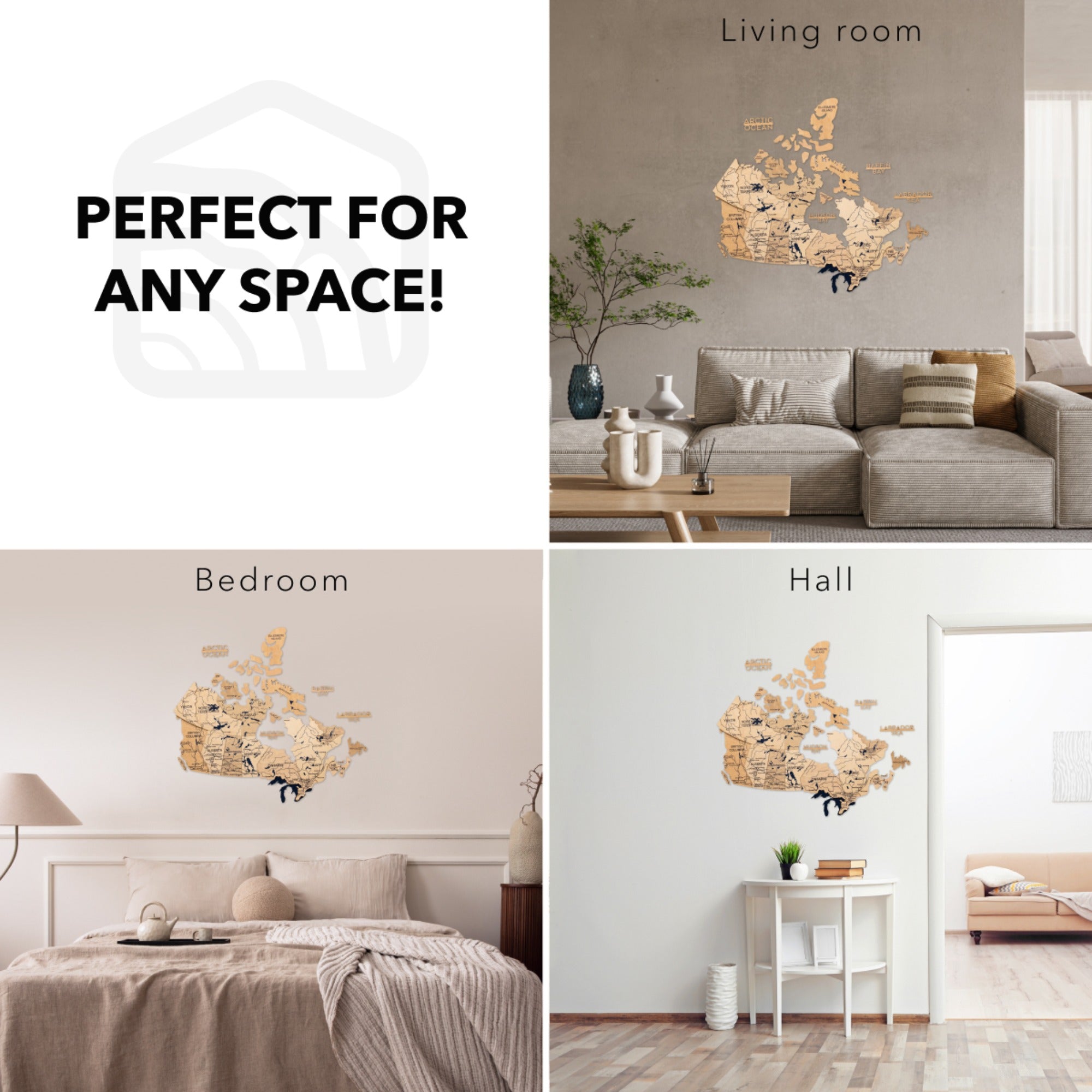 3D Wooden Map of Canada – Gold Wall Art Home Decor