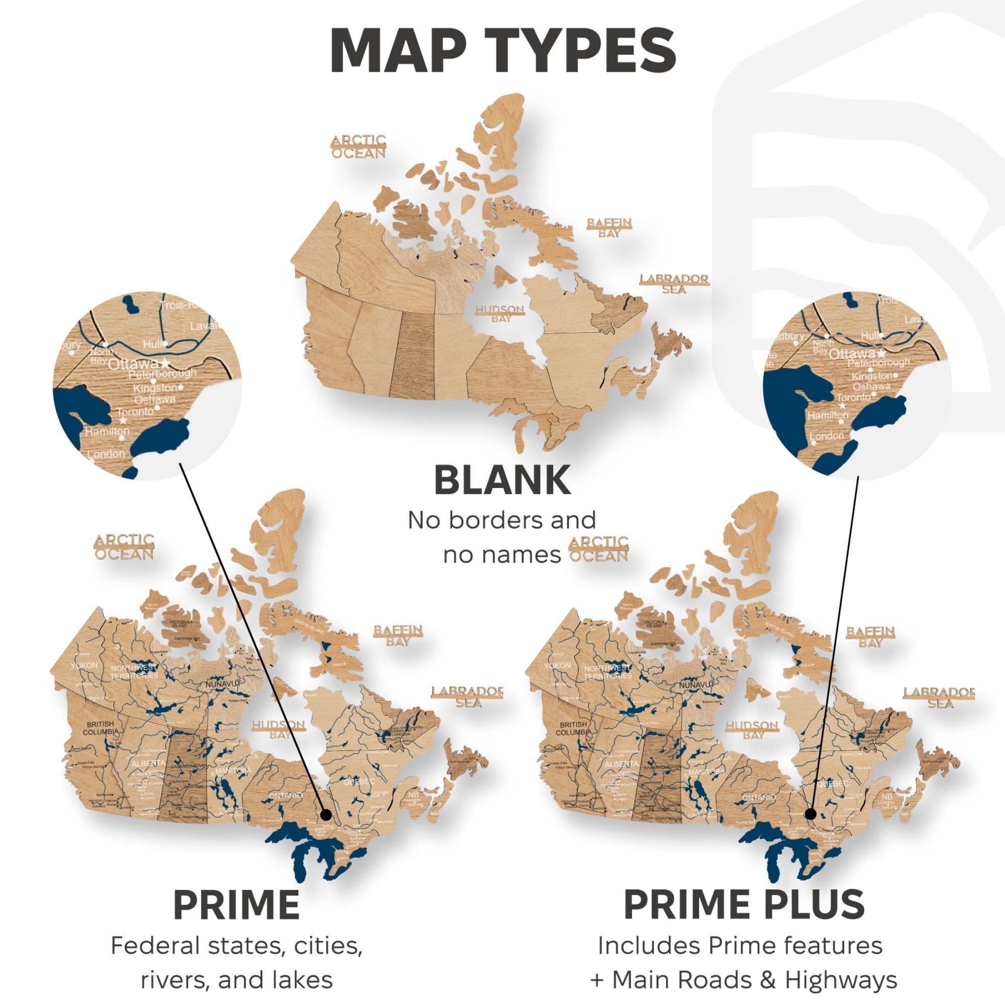 3D Wooden Map of Canada – Gold Wall Art Home Decor