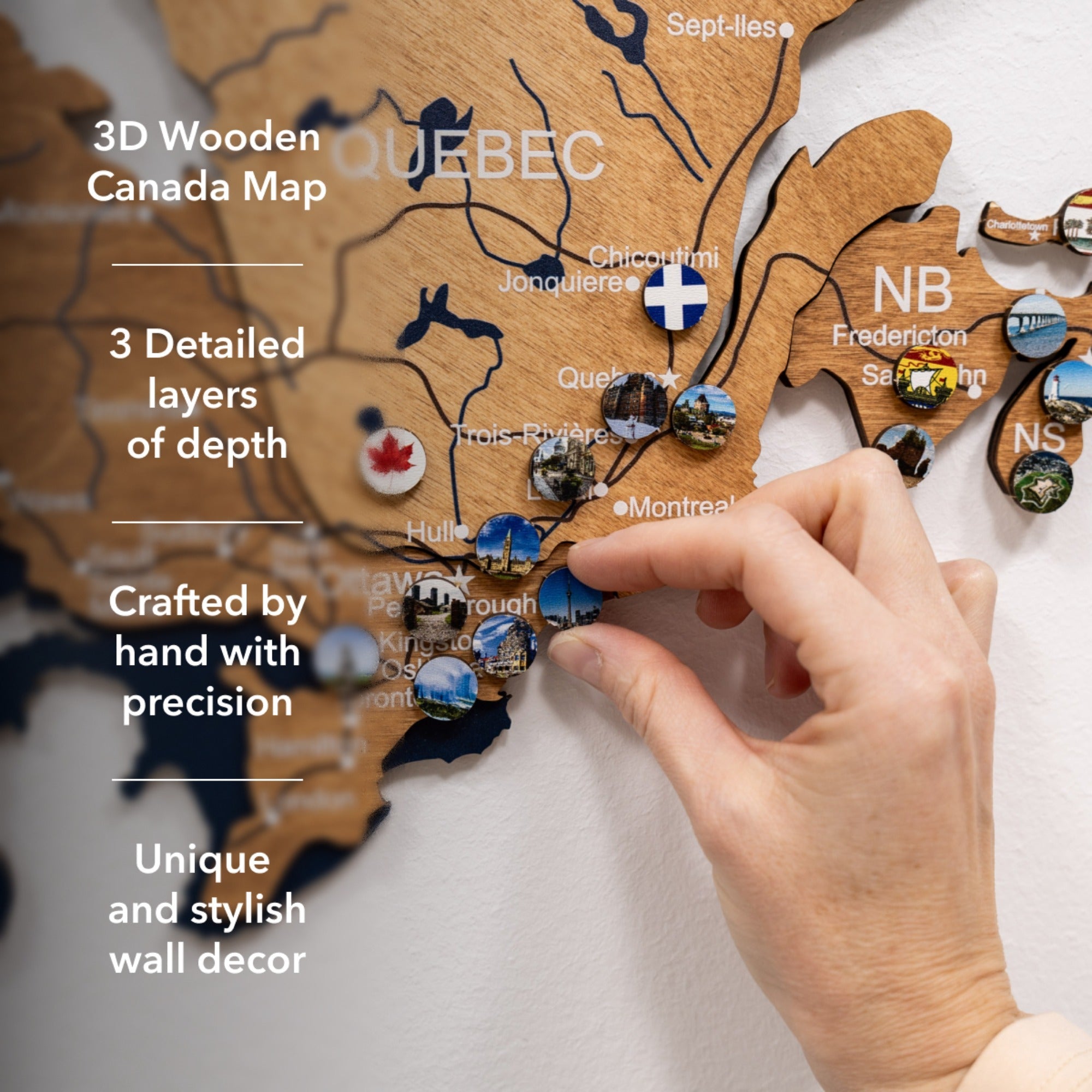 3D Wooden Map of Canada – Oak Finish Wall Art