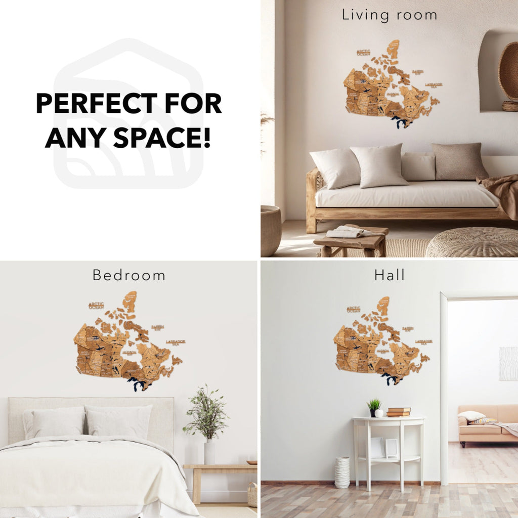 3D Wooden Map of Canada – Oak Finish Wall Art