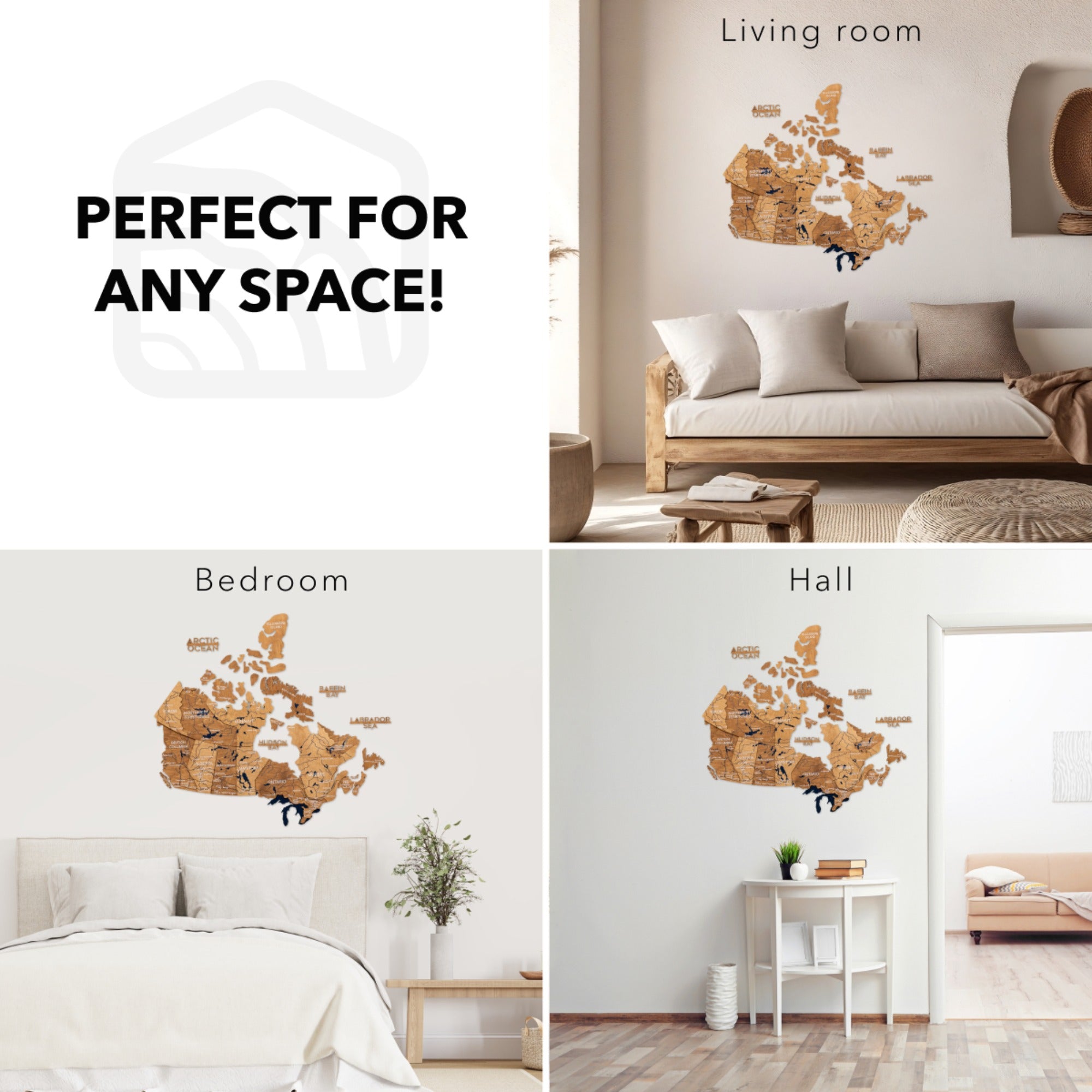 3D Wooden Map of Canada – Oak Finish Wall Art