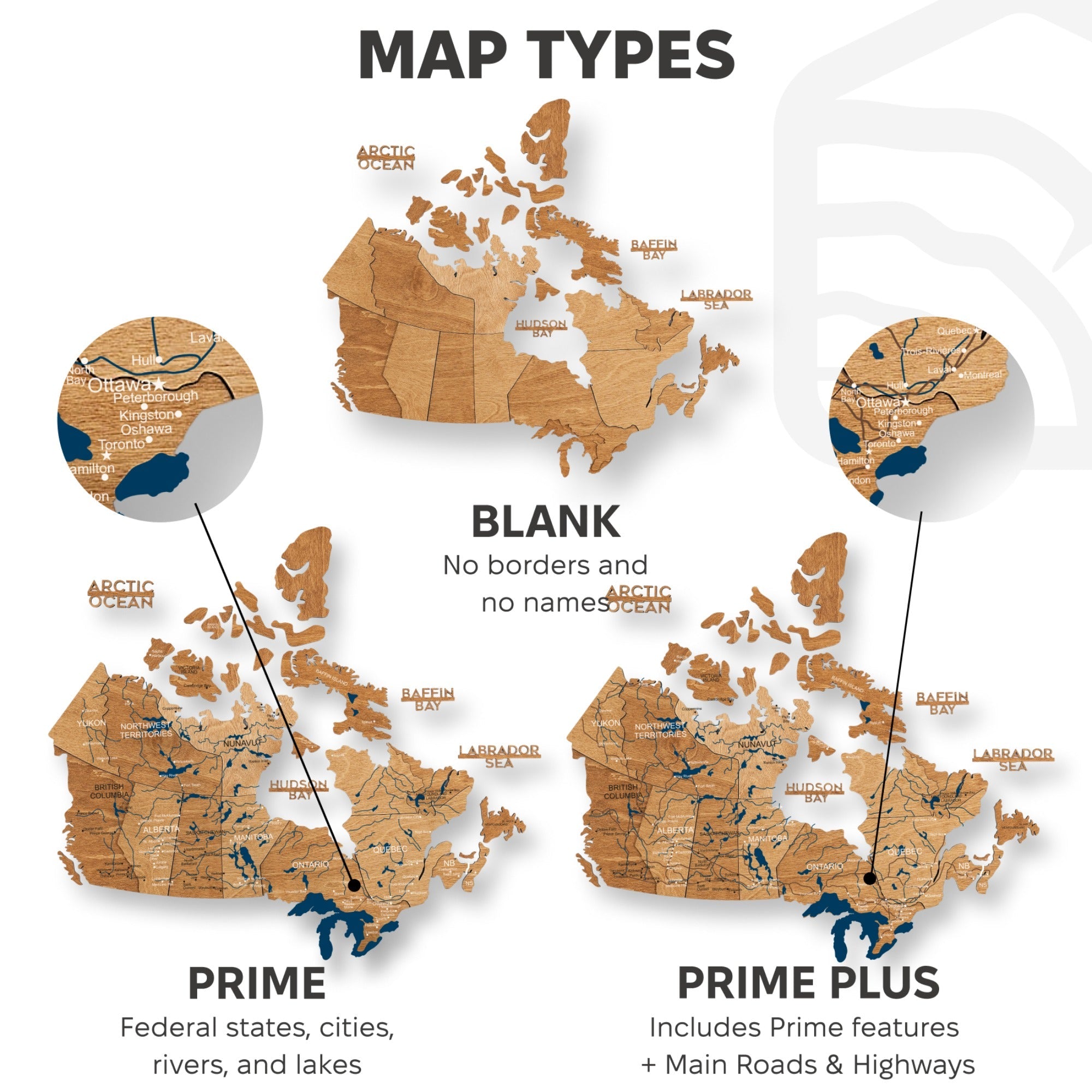 3D Wooden Map of Canada – Oak Finish Wall Art