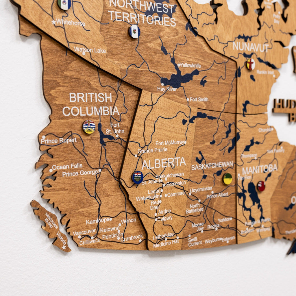 3D Wooden Map of Canada – Oak Finish Wall Art