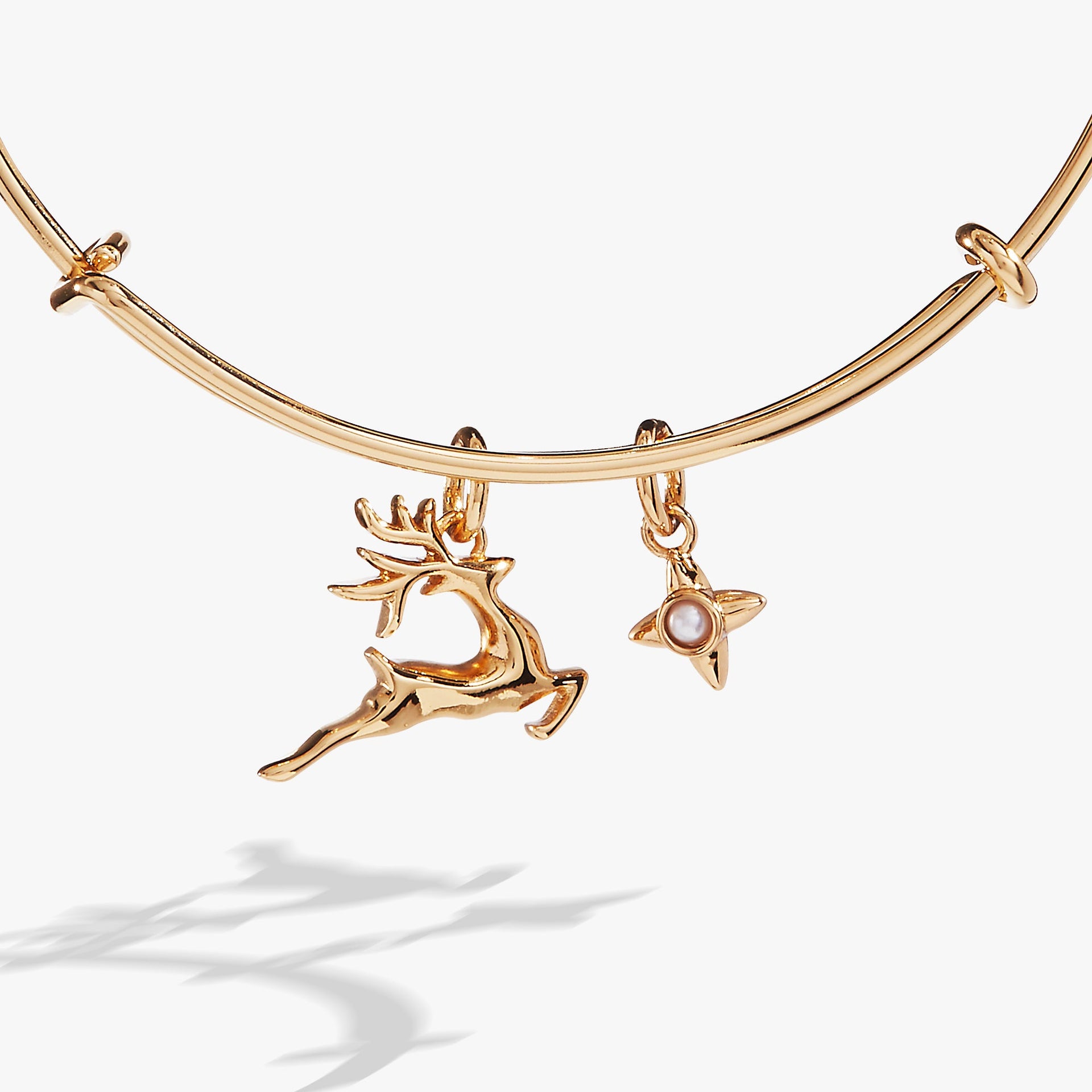 Holiday Reindeer Charm Expandable Bangle Bracelet with Pearl