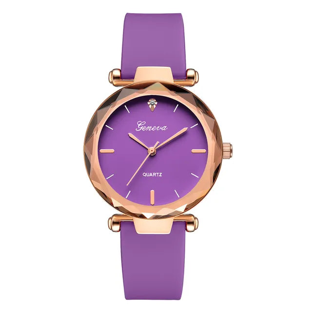 Women's Round Black Face Rose Gold Case Silicone Strap Watch - Image 15