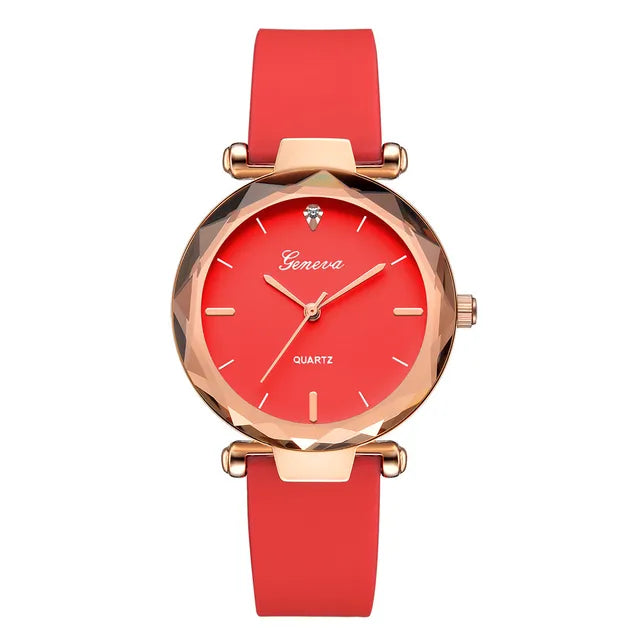 Women's Round Black Face Rose Gold Case Silicone Strap Watch - Image 10