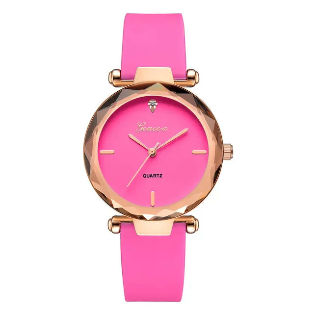 Women's Round Black Face Rose Gold Case Silicone Strap Watch - Image 7