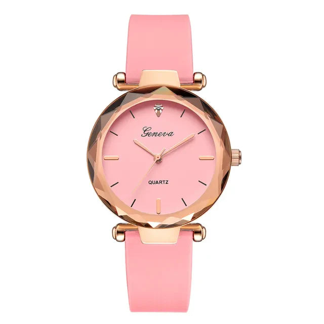Women's Round Black Face Rose Gold Case Silicone Strap Watch - Image 9