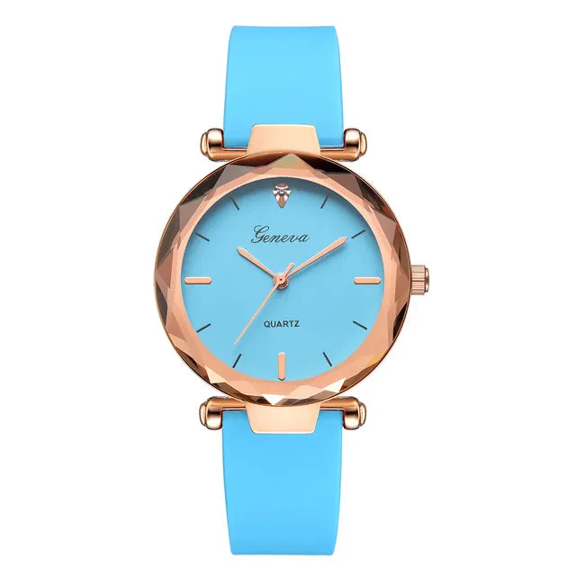 Women's Round Black Face Rose Gold Case Silicone Strap Watch - Image 12