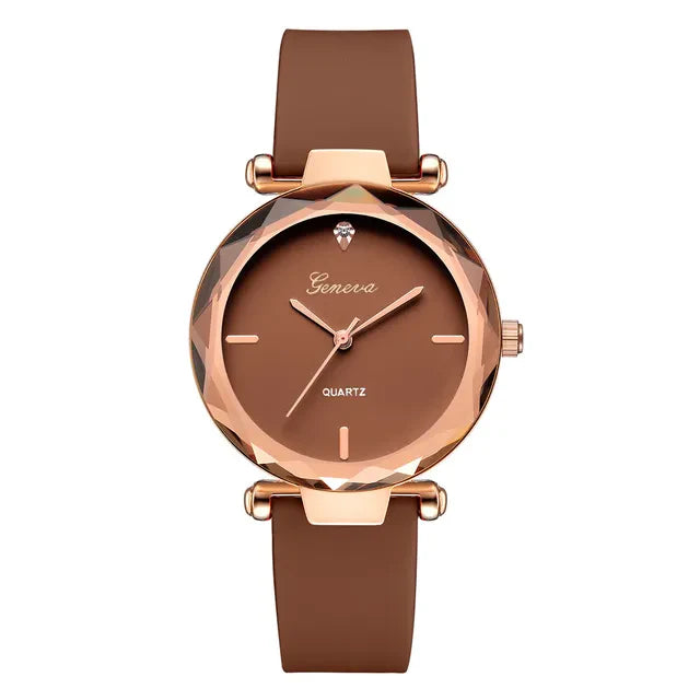 Women's Round Black Face Rose Gold Case Silicone Strap Watch - Image 8