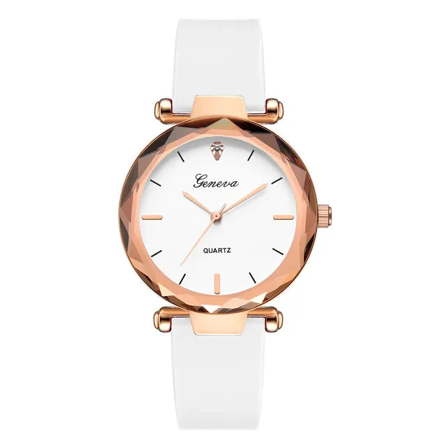 Women's Round Black Face Rose Gold Case Silicone Strap Watch - Image 11