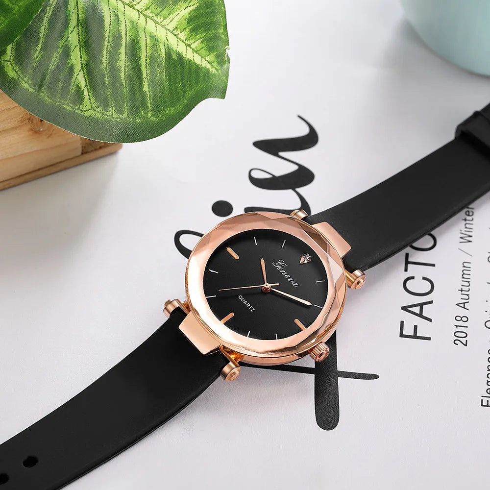 Women's Round Black Face Rose Gold Case Silicone Strap Watch - Image 2