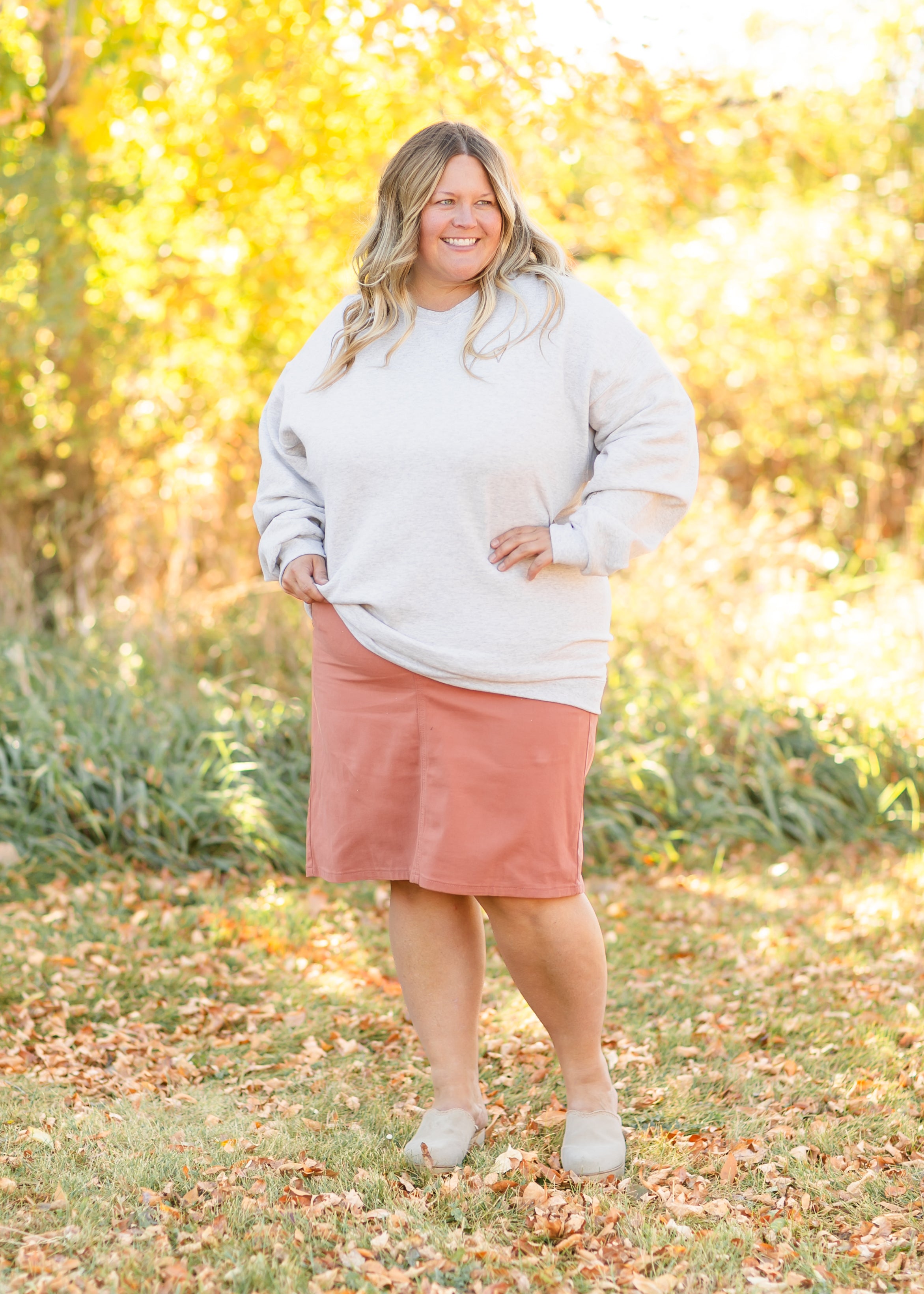 Remi Sienna Denim Midi Skirt | High-Rise Straight