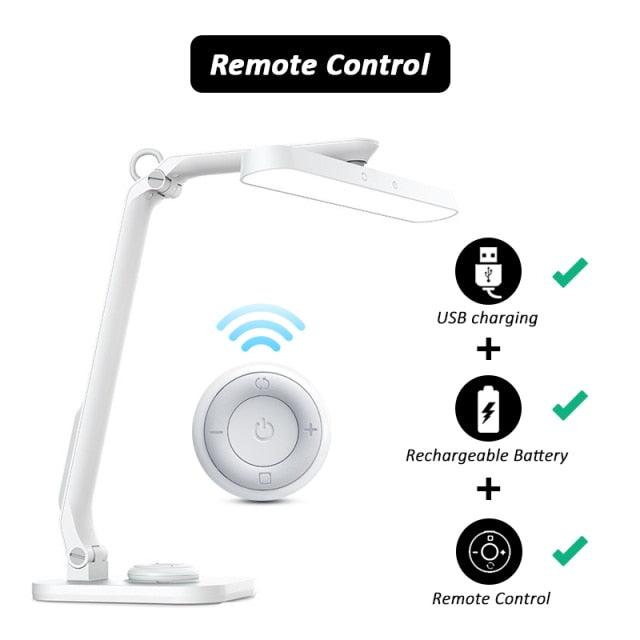 Sleek iron desk lamp with remote control and touch-sensitive base