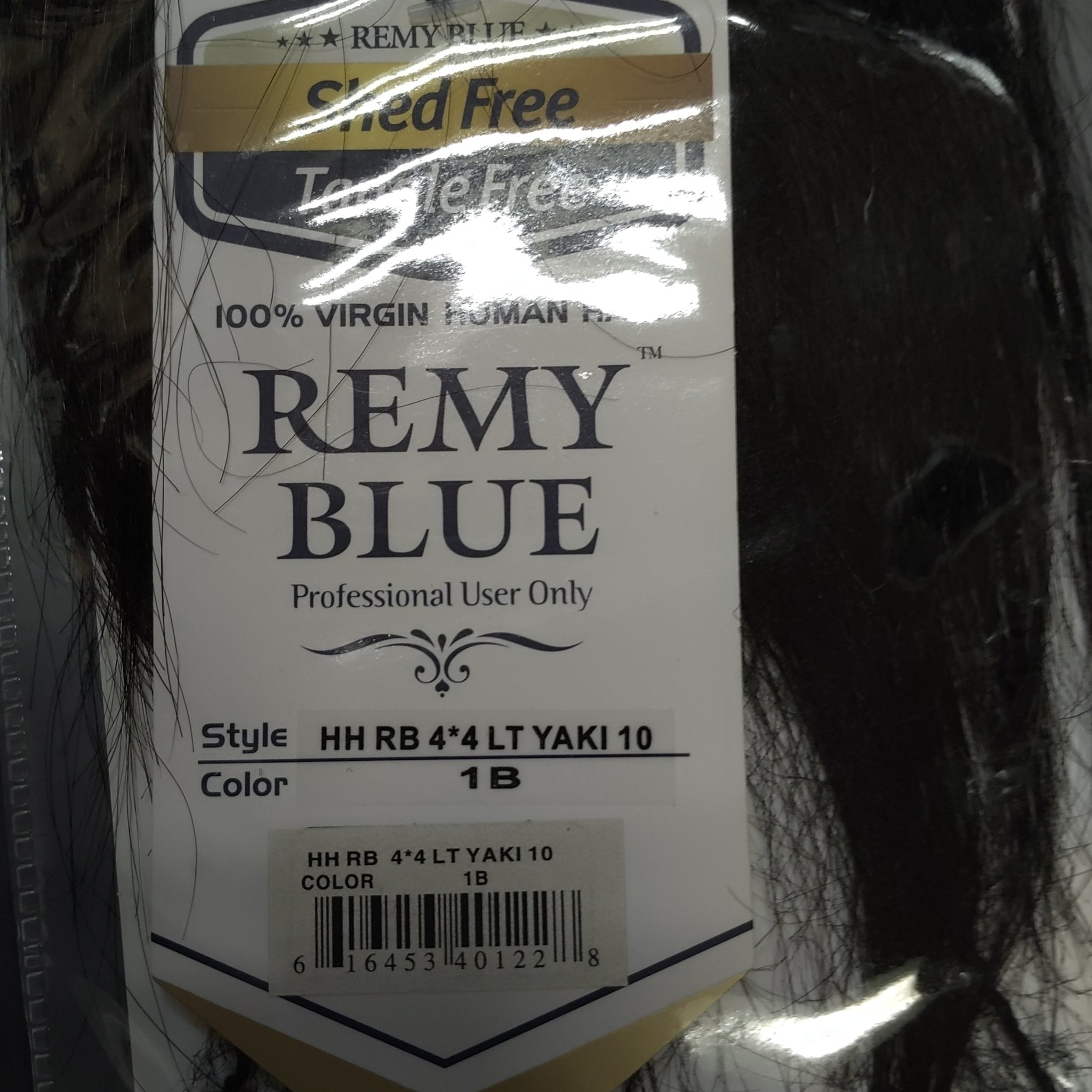 Remy Blue 4x4 Yaki 10-inch Hair Closure in Color 1B, showing natural human hair texture