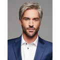 Reserved men's tapered hairpiece in silver grey for a natural groomed look