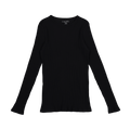Women's black long sleeve ribbed knit tee with crew neckline