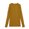 Women's long sleeve ribbed crew neck tee in a solid cider color against a white background.