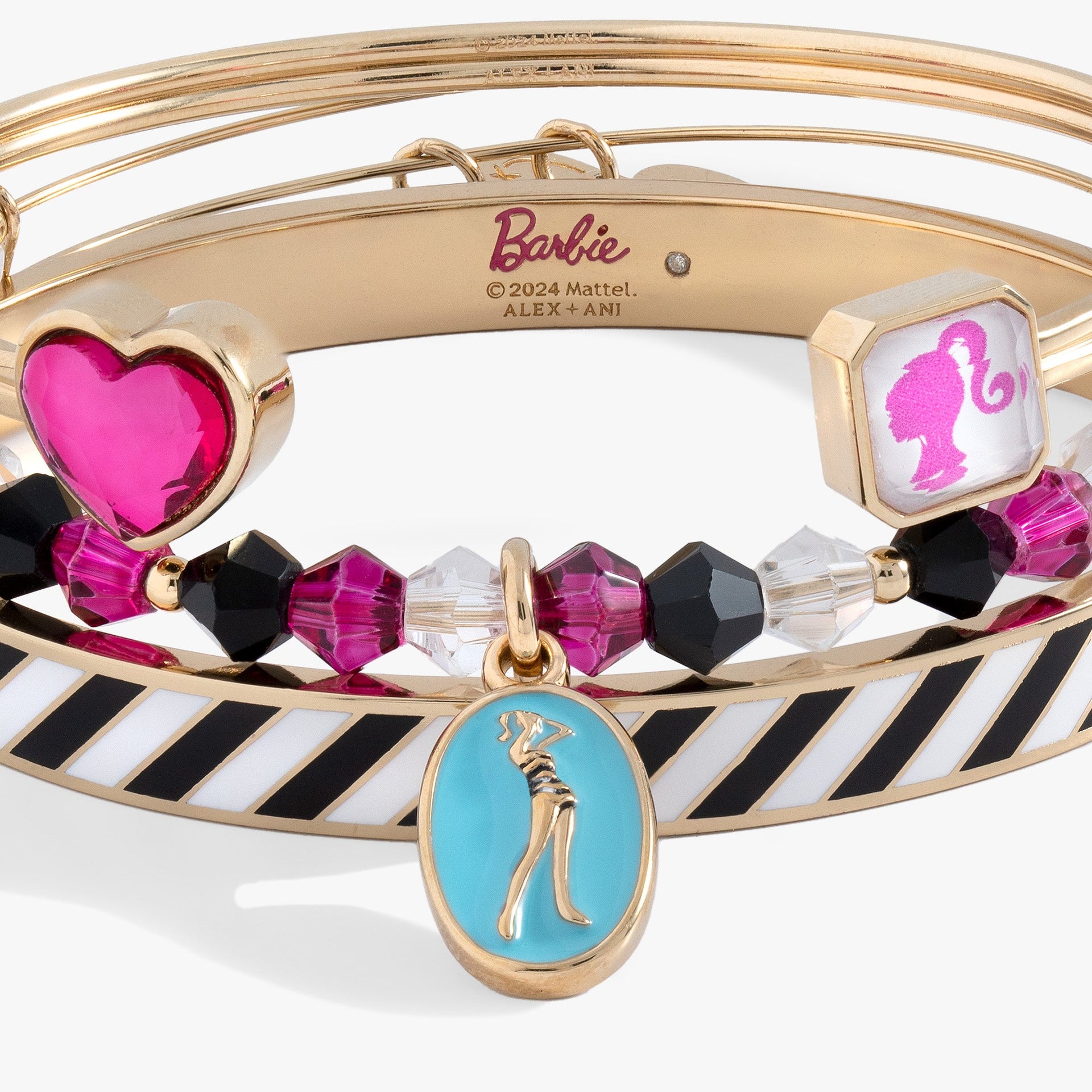 Retro Barbie Beaded Bracelet Stack of 3 with Silhouette Charm