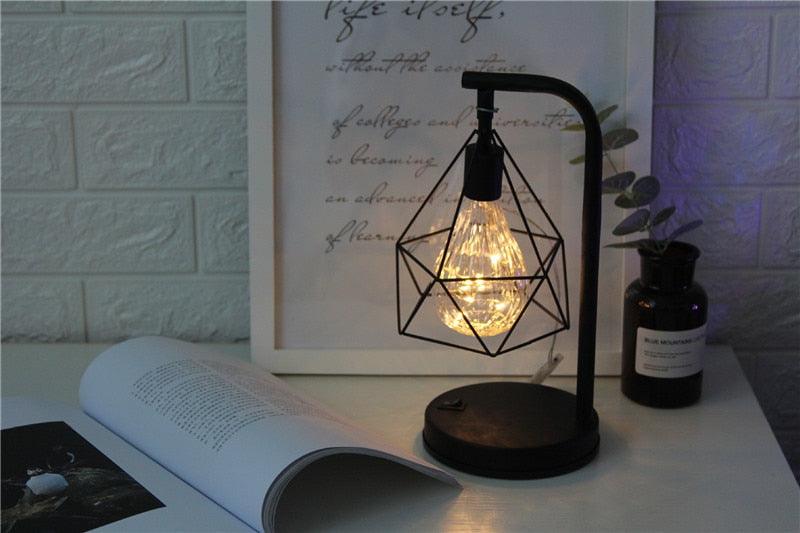 Vintage Iron Art Minimalist Table Lamp - Black Industrial Style