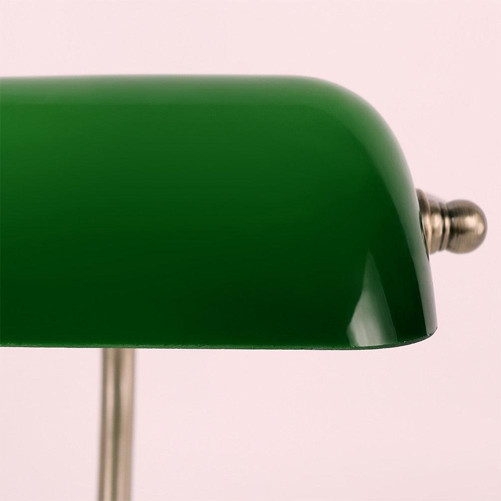 Vintage Bankers Desk Lamp - Classic Green and Bronze Iron Light