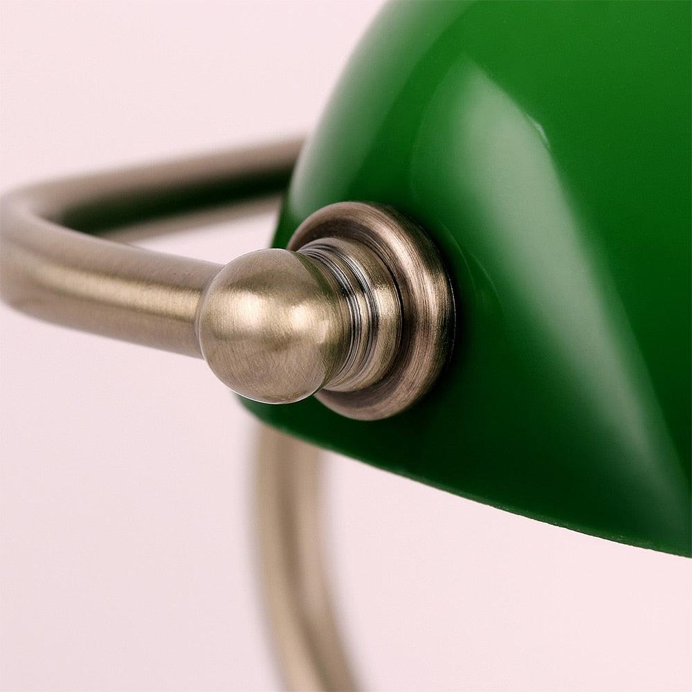 Vintage Bankers Desk Lamp - Classic Green and Bronze Iron Light