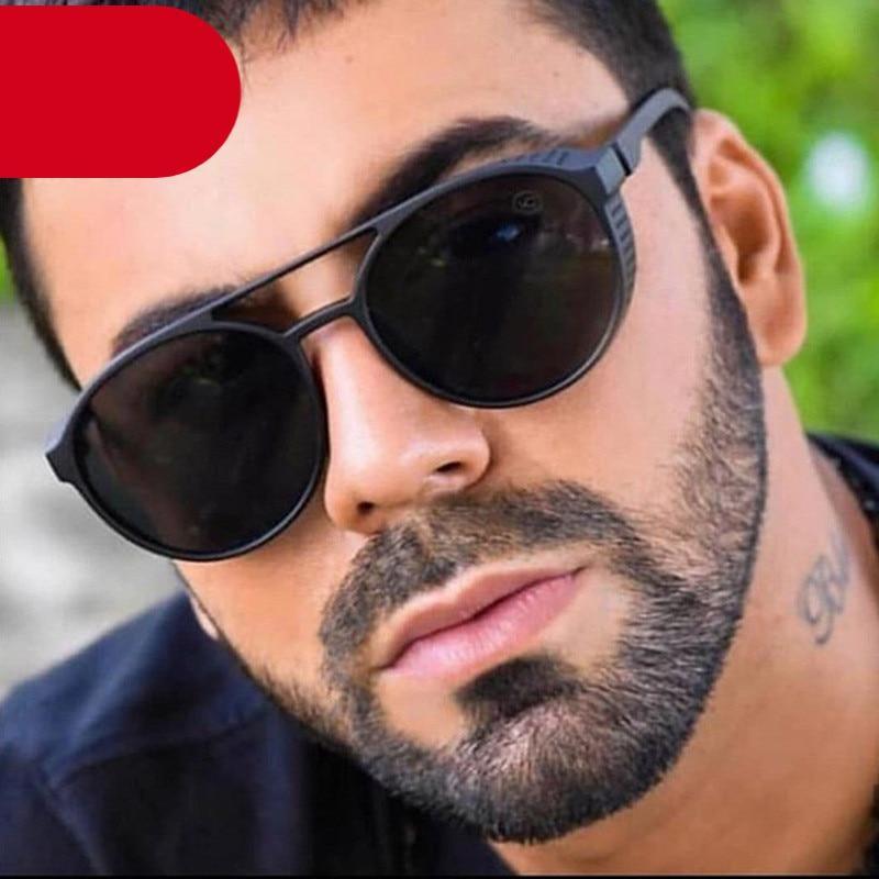 Black retro round double bridge sunglasses for men and women