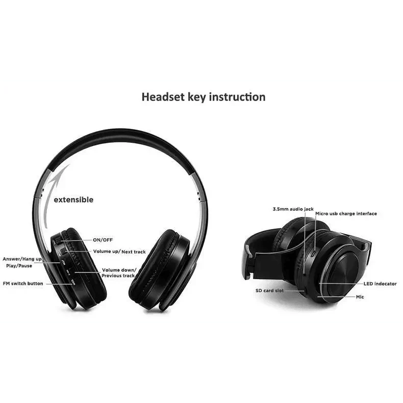 Retro Stereo Bluetooth Headphones with FM, SD Slot & Volume Control