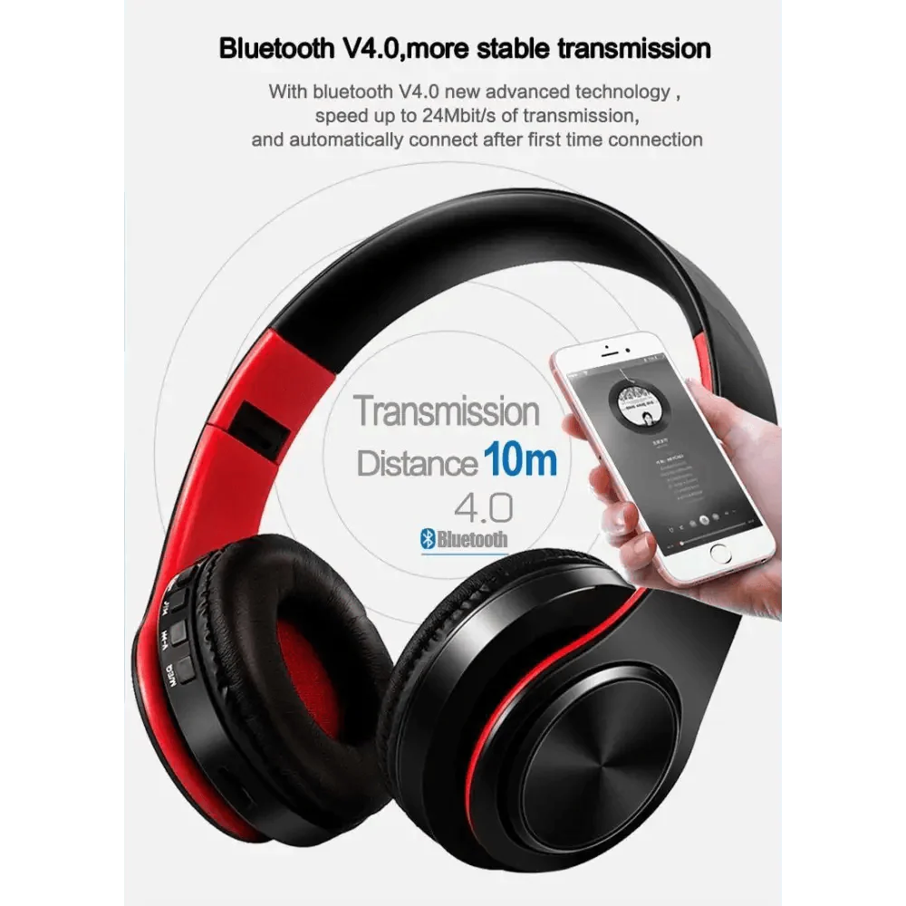 Retro Stereo Bluetooth Headphones with FM, SD Slot & Volume Control