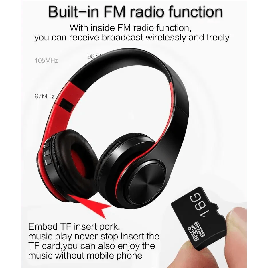Retro Stereo Bluetooth Headphones with FM, SD Slot & Volume Control